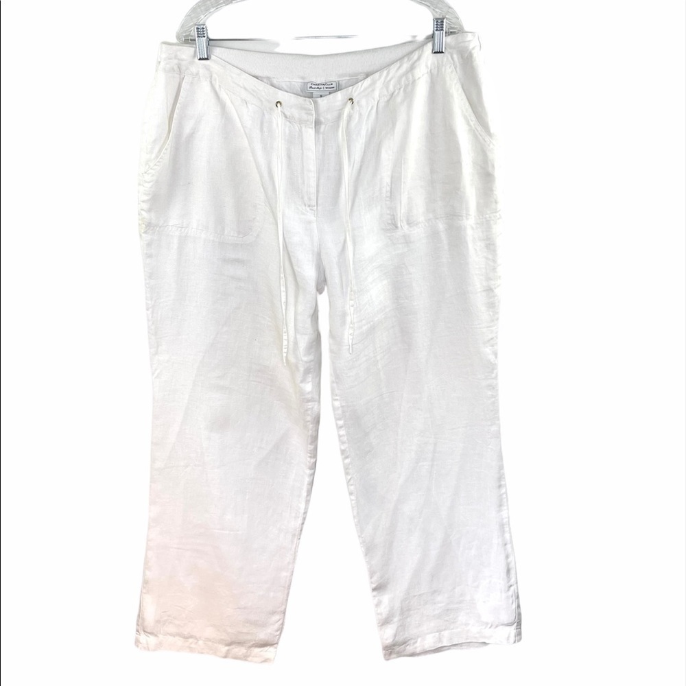 Charter Club White 100% Linen Wide Leg Full Length Drawstring Pants Sz 1X - Picture 2 of 12
